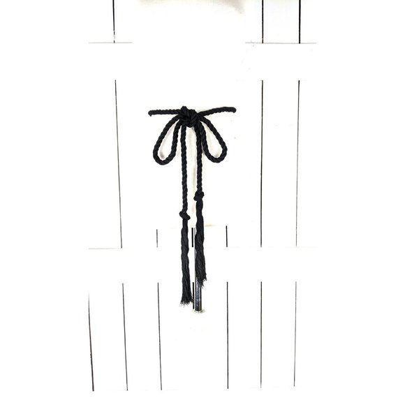 Black long woven braided rope knotted tassel chord tie belt main image 5